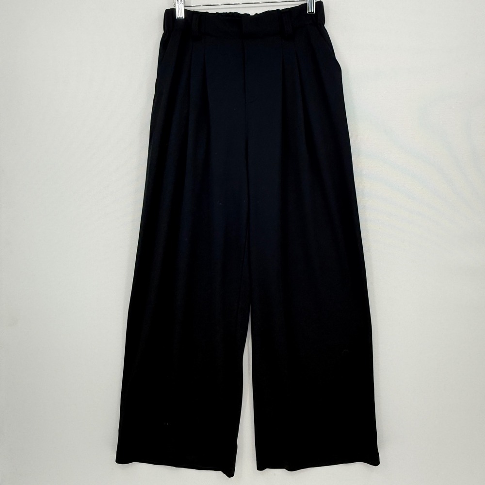 Halara Wide Leg Trousers Women Small Black Pleated High Waist Minimalist Chic